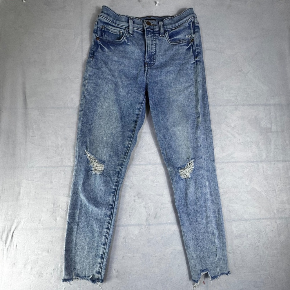 Express Cropped Skinny Jeans Womens Blue Denim Distressed Stretch Mid Rise 4/R